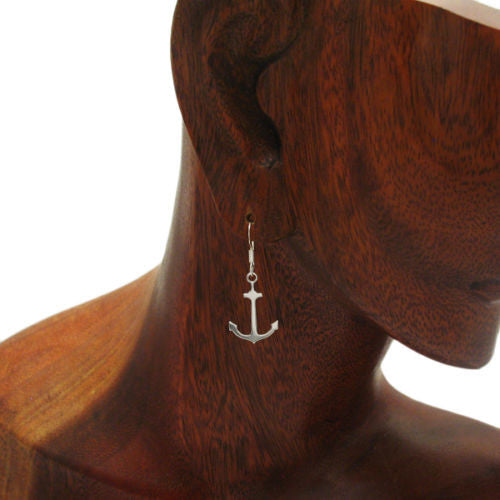 Classic sand and sea hanging hook anchor earrings | Wholesale 925 Sterling Silver Jewelry | Alternate photo