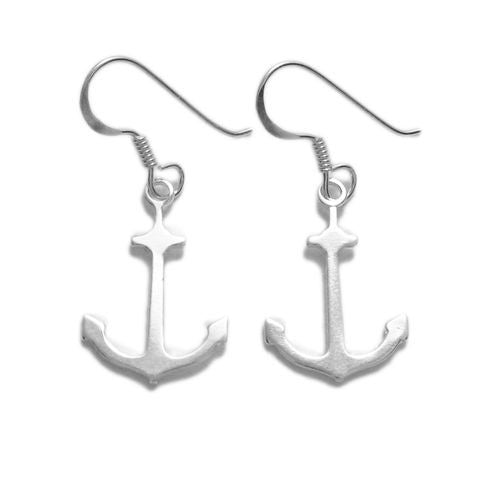 Classic sand and sea hanging hook anchor earrings | Wholesale 925 Sterling Silver Jewelry | Item photo