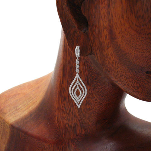 Brilliant CZ embellished leaf shaped hanging earrings | Wholesale 925 Sterling Silver Jewelry | Alternate photo