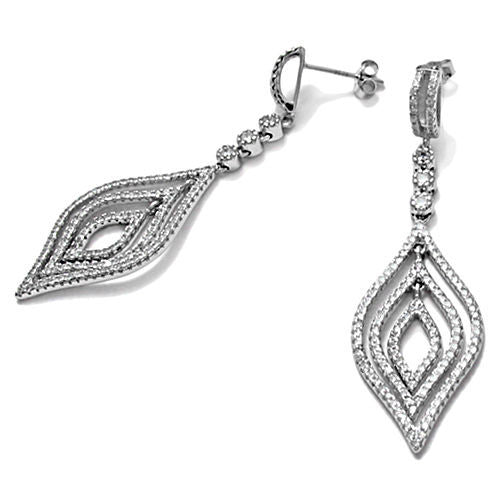 Brilliant CZ embellished leaf shaped hanging earrings | Wholesale 925 Sterling Silver Jewelry | Item photo