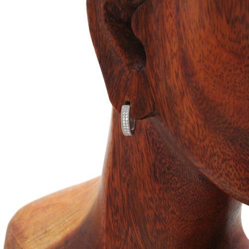 Hoop huggie earrings, each embellished with 24 CZs | Wholesale 925 Sterling Silver Jewelry | Alternate photo
