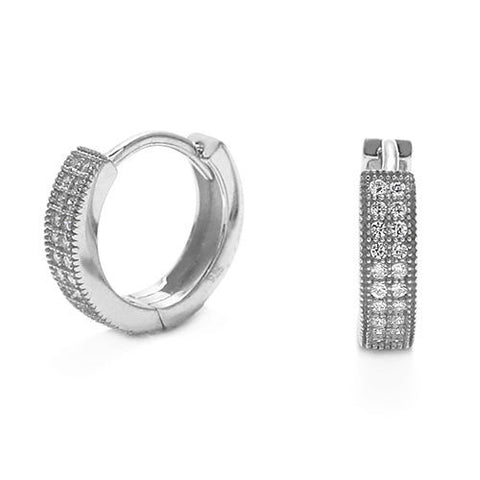 Hoop huggie earrings, each embellished with 24 CZs | Wholesale 925 Sterling Silver Jewelry | Item photo