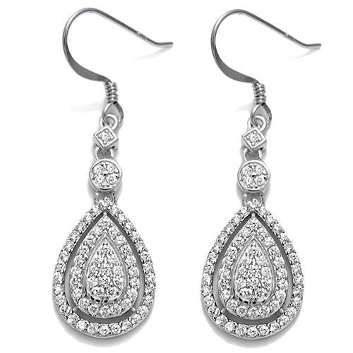 Sparkling CZ embellished teardrop shaped hook earrings | Wholesale 925 Sterling Silver Jewelry | Item photo