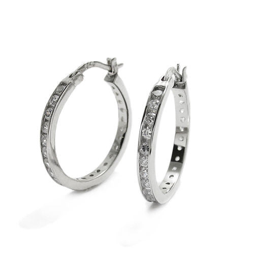 Chic CZ Eternity Hoop Earrings in 22mm | Wholesale Sterling Silver Jewelry | Alternate