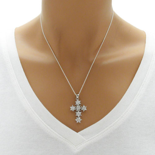 Elegant Cross Pendant with 2.1 Carat Multi-CZ Stars Design | Wholesale 925 Sterling Silver Pendant - Jewelry | Alternate