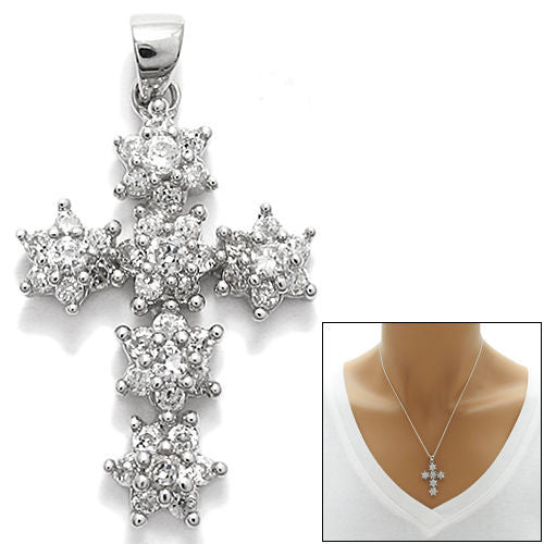 Elegant Cross Pendant with 2.1 Carat Multi-CZ Stars Design | Wholesale 925 Sterling Silver Pendant - Jewelry | Main