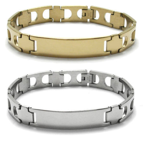 Elegant "D" link bracelet with engravable plate | Wholesale 316L Stainless Steel Jewelry | Combo photo