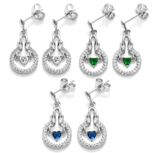 Dangling 0.75 Carat Heart CZ with Different Color Accents Earrings | Wholesale Sterling Silver Jewelry | Main