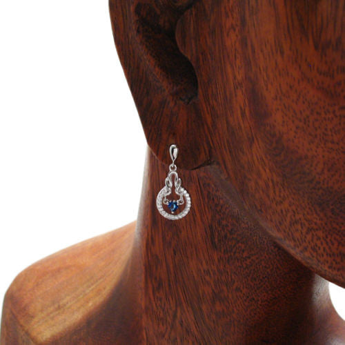 Dangling 0.75 Carat Heart CZ with Blue Accents Earrings | Wholesale Sterling Silver Jewelry | Alternate