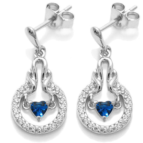 Dangling 0.75 Carat Heart CZ with Blue Accents Earrings | Wholesale Sterling Silver Jewelry | Alternate