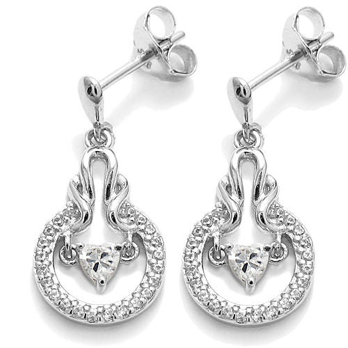 Dangling 0.75 Carat Heart CZ with Clear Accents Earrings | Wholesale Sterling Silver Jewelry | Alternate