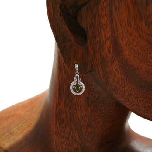 Dangling 0.75 Carat Heart CZ with Green Accents Earrings | Wholesale Sterling Silver Jewelry | Alternate