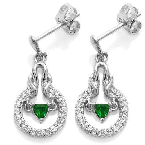 Dangling 0.75 Carat Heart CZ with Green Accents Earrings | Wholesale Sterling Silver Jewelry | Alternate