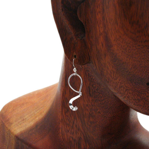 Dangling curled ribbon hanging hook earrings | Wholesale 925 Sterling Silver Jewelry | Alternate Photo