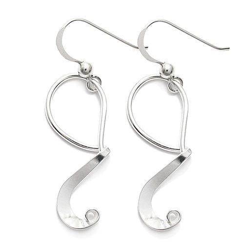 Dangling curled ribbon hanging hook earrings | Wholesale 925 Sterling Silver Jewelry | Item Photo