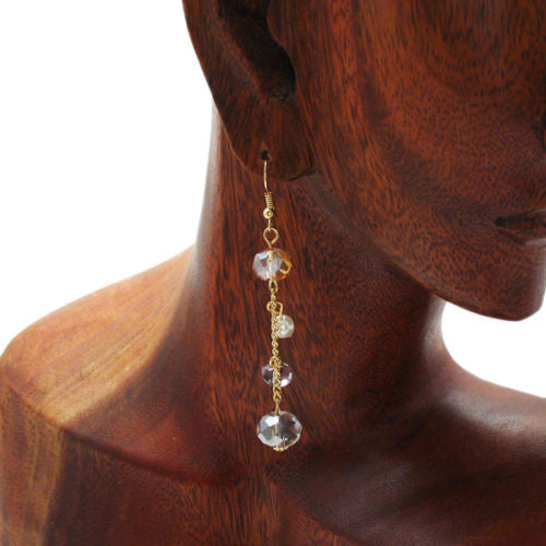 Dangling faceted gray and orange crystals on hook earrings | Wholesale Fashion Jewelry | Alternate photo