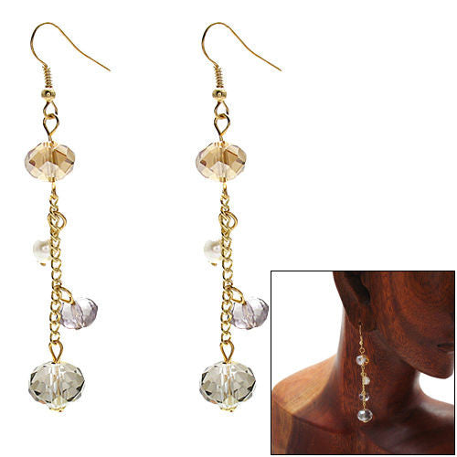 Dangling faceted gray and orange crystals on hook earrings | Wholesale Fashion Jewelry | Combo photo