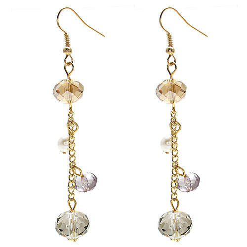 Dangling faceted gray and orange crystals on hook earrings | Wholesale Fashion Jewelry | Item photo