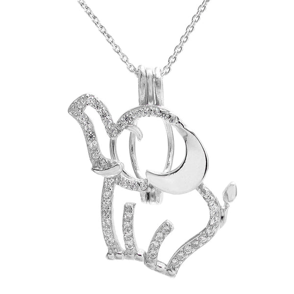 Darling Sterling Silver Elephant Pearl Cage w/ CZ Accents | Wholesale 925 Sterling Silver Jewelry | Alternate photo