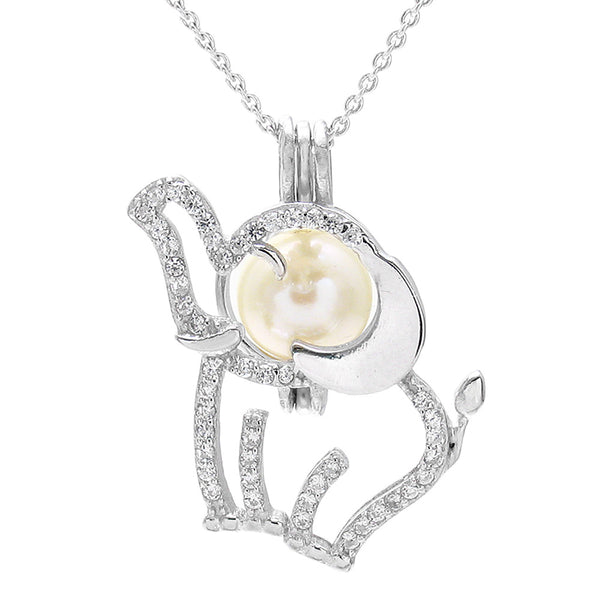 Darling Sterling Silver Elephant Pearl Cage w/ CZ Accents | Wholesale 925 Sterling Silver Jewelry | Main photo
