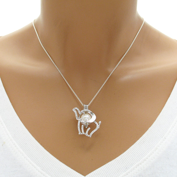 Darling Sterling Silver Elephant Pearl Cage w/ CZ Accents | Wholesale 925 Sterling Silver Jewelry | Mannequin photo