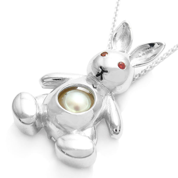Sterling Silver Bunny Rabbit Pearl Cage w/ Red CZ Eyes | Wholesale 925 Sterling Silver Jewelry | Main photo