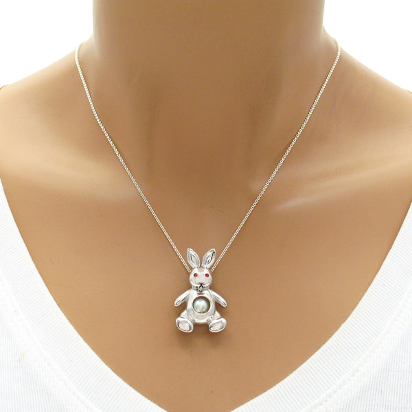Sterling Silver Bunny Rabbit Pearl Cage w/ Red CZ Eyes | Wholesale 925 Sterling Silver Jewelry | Mannequin photo