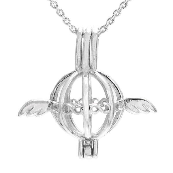 Darling Sterling Silver Globe with Angel Wings Pearl Cage | Wholesale 925 Sterling Silver Jewelry | Alternate photo