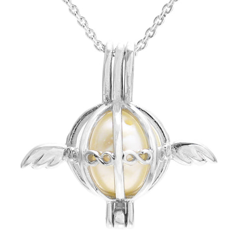 Darling Sterling Silver Globe with Angel Wings Pearl Cage | Wholesale 925 Sterling Silver Jewelry | Main photo