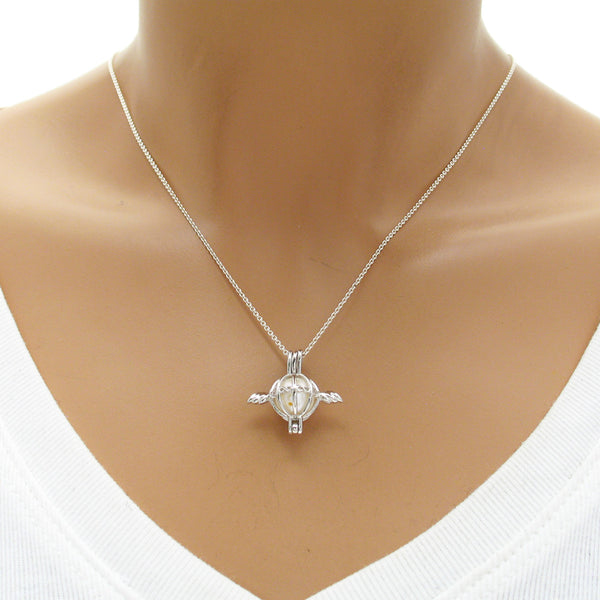 Darling Sterling Silver Globe with Angel Wings Pearl Cage | Wholesale 925 Sterling Silver Jewelry | Mannequin photo