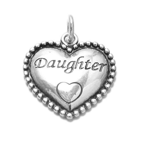 "Daughter" in beaded heart charm | Wholesale 925 Sterling Silver Charms - Jewelry - Accessories | Main photo