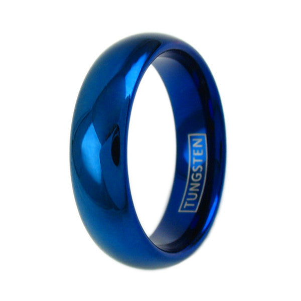 Polished Cobalt Blue dome tungsten wedding band | 6mm width | Wholesale Tungsten Rings - Wedding Bands | Upright photo