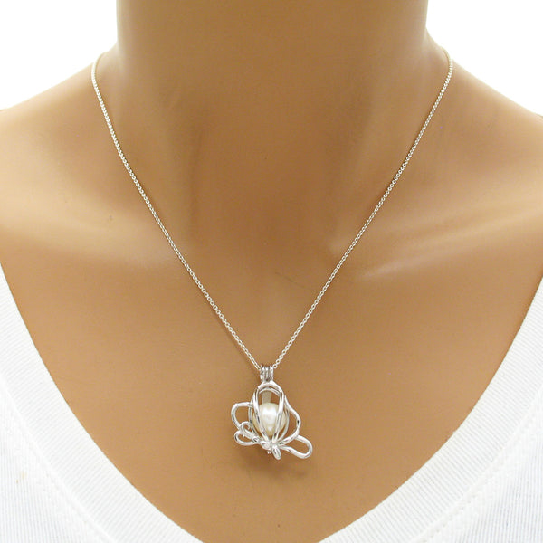 Delightful Sterling Silver Floating Butterfly Pearl Cage | Wholesale 925 Sterling Silver Jewelry | Mannequin photo