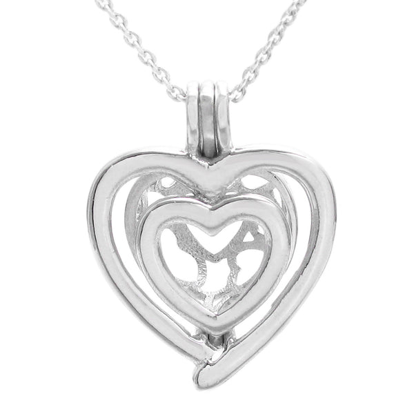 Delightful Sterling Silver Heart in Heart Pearl Cage | Wholesale 925 Sterling Silver Jewelry | Alternate photo