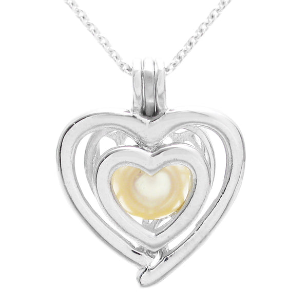Delightful Sterling Silver Heart in Heart Pearl Cage | Wholesale 925 Sterling Silver Jewelry | Main photo