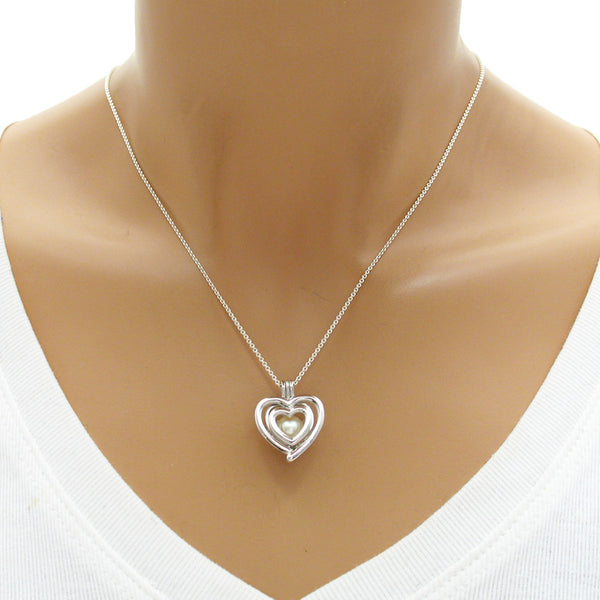 Delightful Sterling Silver Heart in Heart Pearl Cage | Wholesale 925 Sterling Silver Jewelry | Mannequin photo