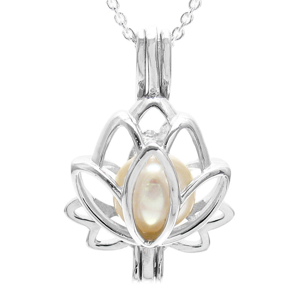 Delighful Sterling Silver Lotus Flower Blossom Pearl Cage Pendant | Wholesale 925 Sterling Silver Jewelry | Pearl photo