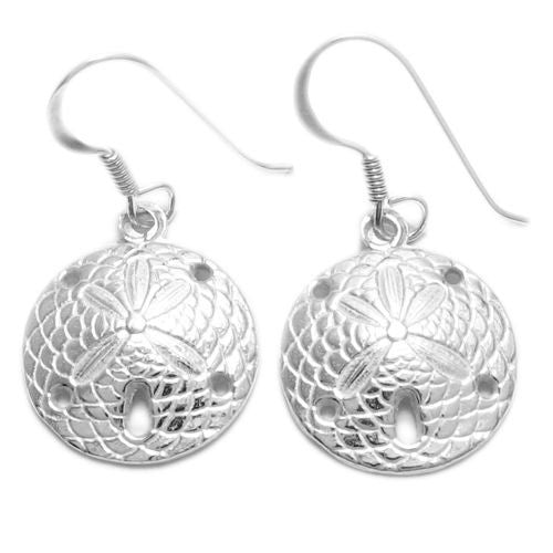 Charming and well detailed sand dollar hanging earrings | Wholesale 925 Sterling Silver Jewelry | Item photo