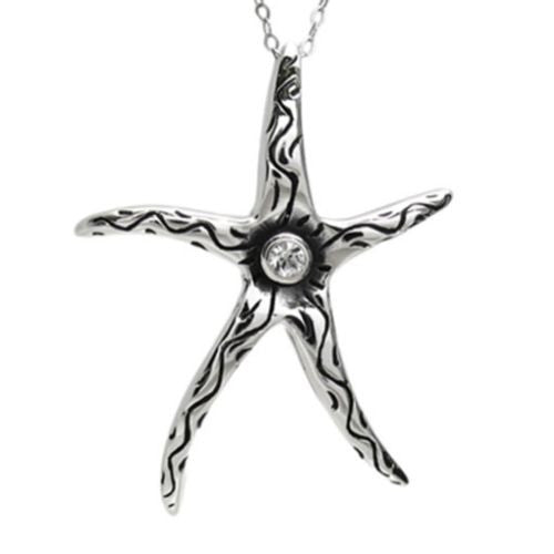 Detailed Swirl Starfish Pendant with CZ | Wholesale 925 Sterling Silver Pendant - Jewelry 