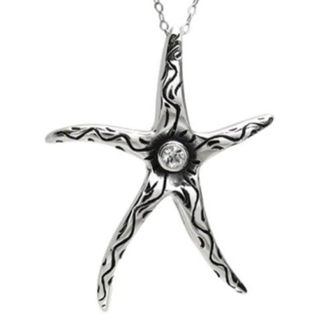 Detailed Swirl Starfish Pendant with CZ | Wholesale 925 Sterling Silver Pendant - Jewelry 