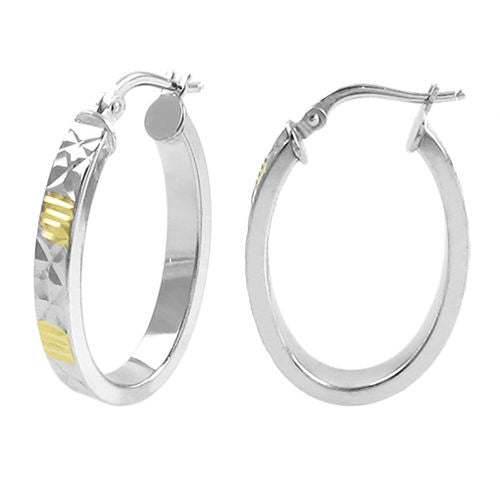 Dia Cut Design Oval Hoop Earrings in Silver and Gold | Wholesale Sterling Silver Jewelry | Alternate