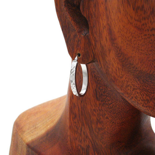 Dia Cut Design Oval Hoop Earrings in Silver | Wholesale Sterling Silver Jewelry | Alternate