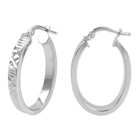 Stylish Dia Cut Design Oval Hoop Earrings | Wholesale Sterling Silver Jewelry | Main