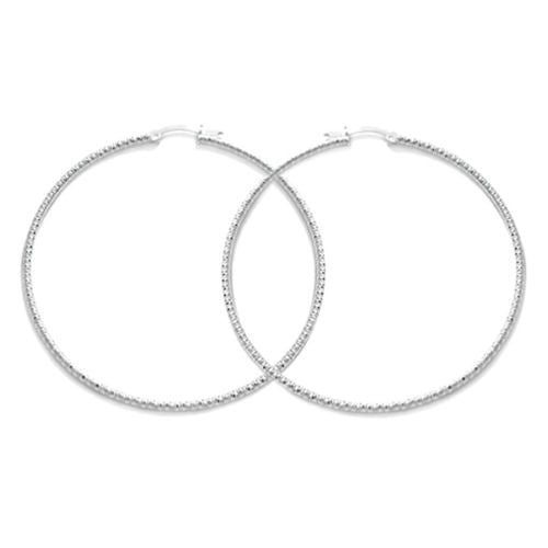 Pretty Dia Cut Faceted Hoop Earrings in 65mm | Wholesale Sterling Silver Jewelry | Alternate