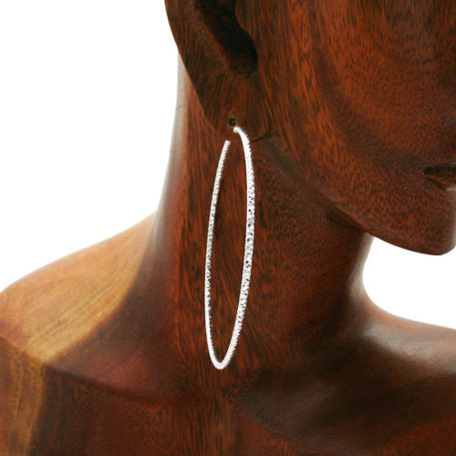 Pretty Dia Cut Faceted Hoop Earrings in 71mm | Wholesale Sterling Silver Jewelry | Alternate