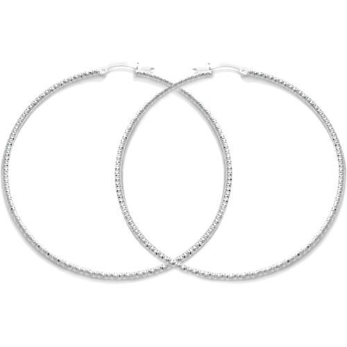Pretty Dia Cut Faceted Hoop Earrings 71mm | Wholesale Sterling Silver Jewelry | Main