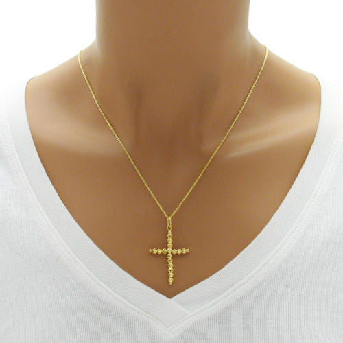 Dainty Dia Cut Multi-Bead Cross Pendant - Gold | Wholesale 925 Sterling Silver Pendant - Jewelry | Alternate