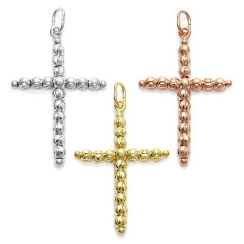 Dainty Dia Cut Multi-Bead Cross Pendant - 3 Colors | Wholesale 925 Sterling Silver Pendant - Jewelry | Main