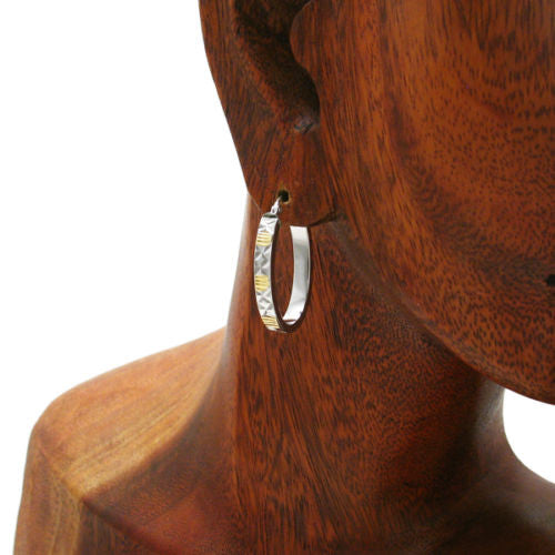 Dia Cut Silver and Gold Design Oval Hoop Earrings | Wholesale Sterling Silver Jewelry | Alternate