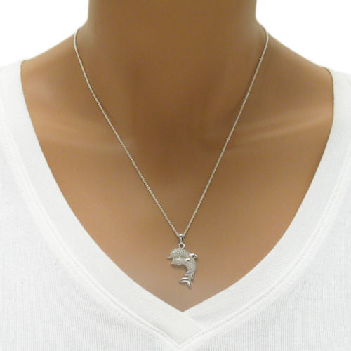 Luxurious Mother and Baby Dolphin Pendant with Diamonds | Wholesale 925 Sterling Silver Pendant Jewelry | Alternate